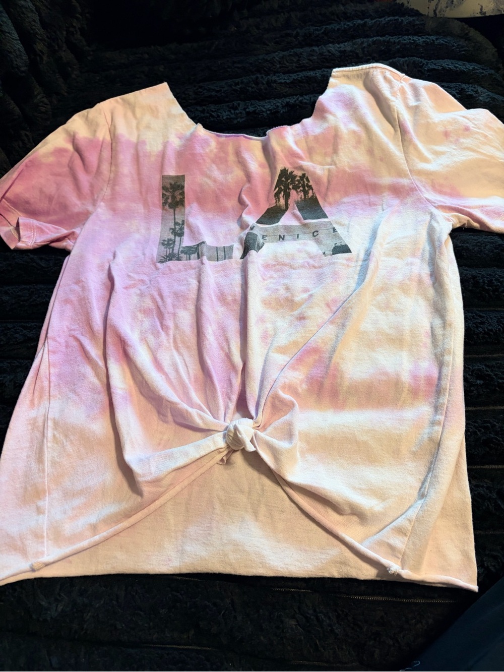 Pink Tie-Dye LA Graphic Knot-Front Tee